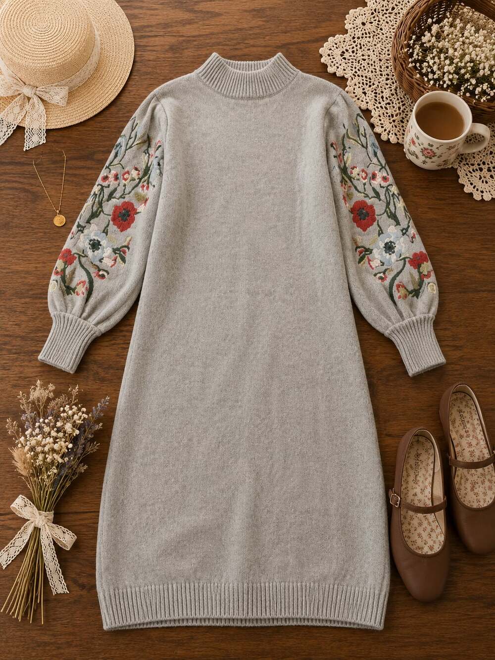 ROOLEE Floral Embroidered Knit Dress